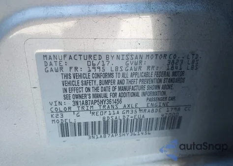 2017 Nissan Sentra Sv from USA, damaged, VIN 3N1AB7AP5HY361456